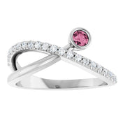 14K White Natural Pink Tourmaline & 1/5 CTW Natural Diamond Ring