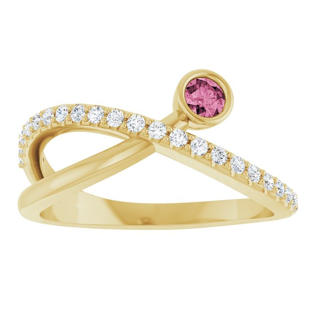 14K Yellow Natural Pink Tourmaline & 1/5 CTW Natural Diamond Ring