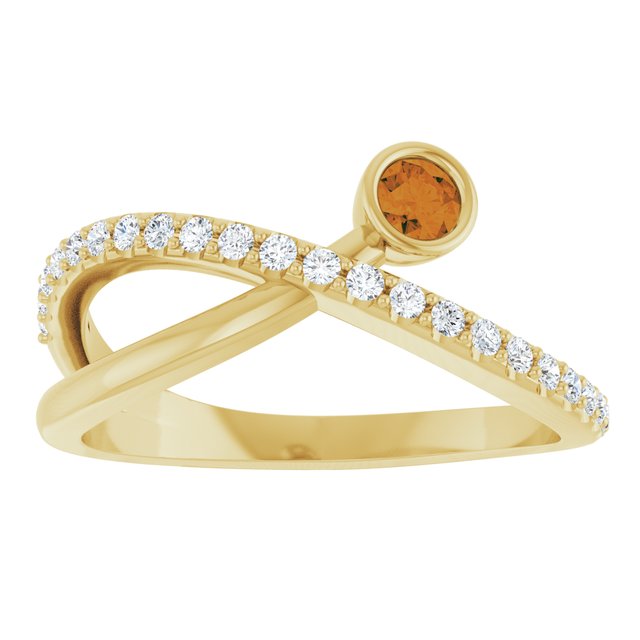 14K Yellow Natural Citrine & 1/5 CTW Natural Diamond Ring