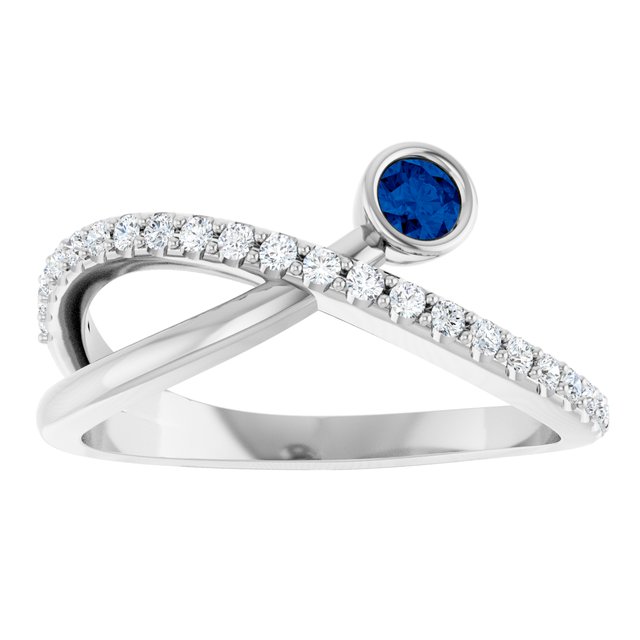 14K White Natural Blue Sapphire & 1/5 CTW Natural Diamond Ring