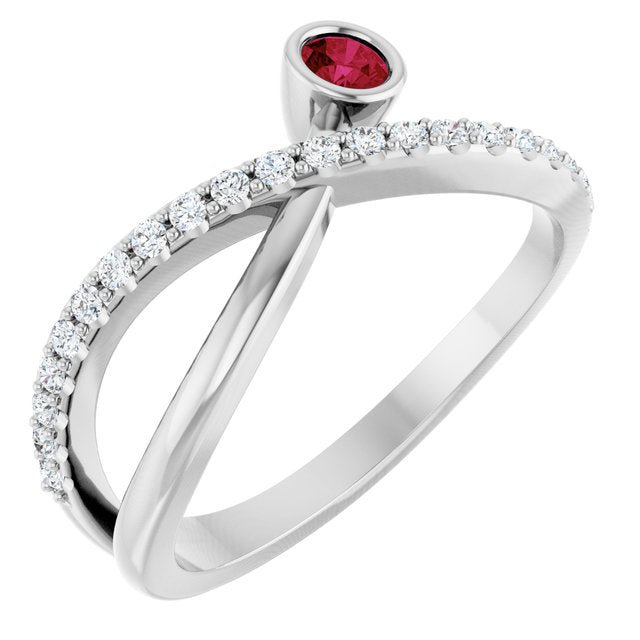 14K White Natural Ruby & 1/5 CTW Natural Diamond Ring