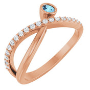14K Rose Natural Aquamarine & 1/5 CTW Natural Diamond Ring