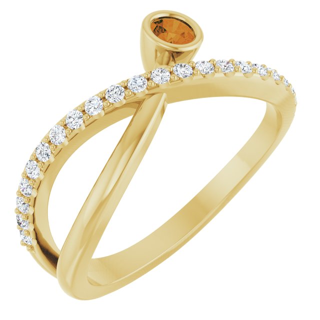 14K Yellow Natural Citrine & 1/5 CTW Natural Diamond Ring