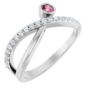 Sterling Silver Natural Pink Tourmaline & 1/5 CTW Natural Diamond Ring
