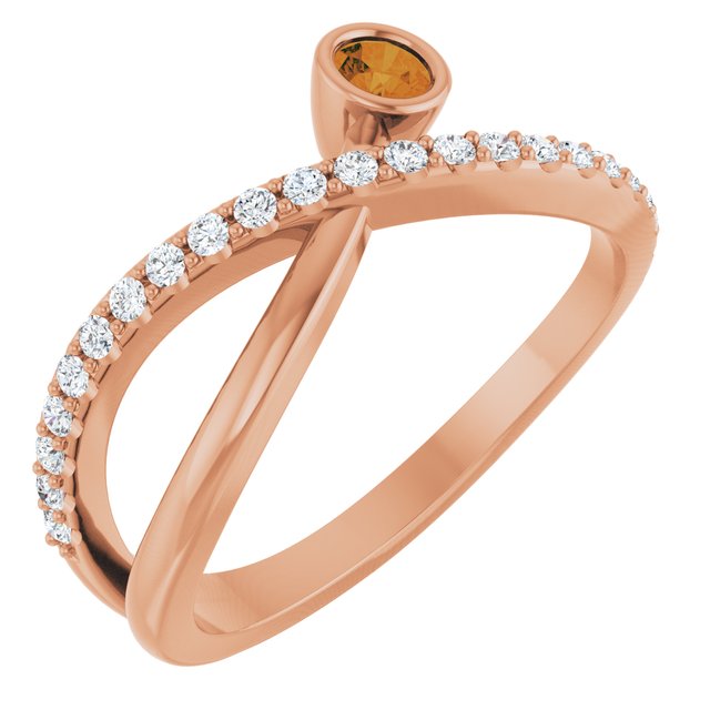 14K Rose Natural Citrine & 1/5 CTW Natural Diamond Ring