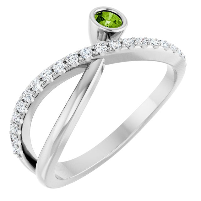 14K White Natural Peridot & 1/5 CTW Natural Diamond Ring