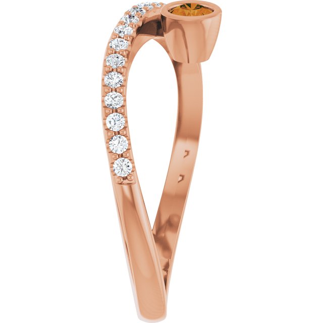 14K Rose Natural Citrine & 1/5 CTW Natural Diamond Ring