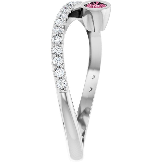Sterling Silver Natural Pink Tourmaline & 1/5 CTW Natural Diamond Ring
