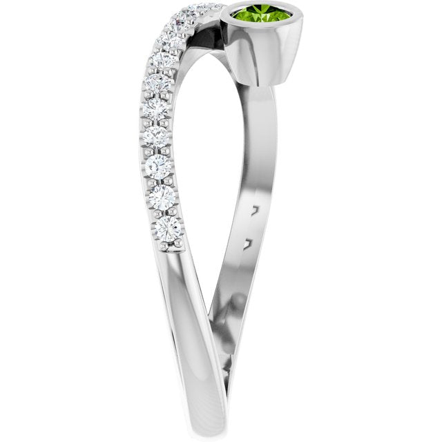 14K White Natural Peridot & 1/5 CTW Natural Diamond Ring