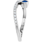 14K White Natural Blue Sapphire & 1/5 CTW Natural Diamond Ring