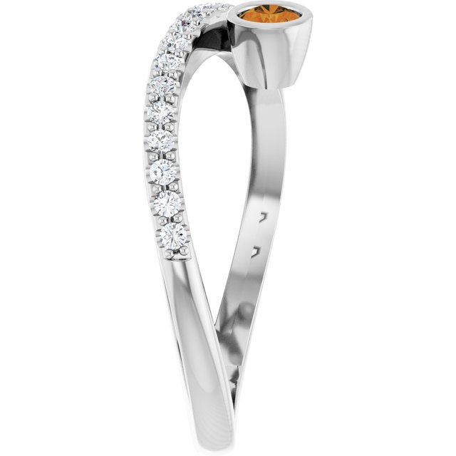 14K White Natural Citrine & 1/5 CTW Natural Diamond Ring