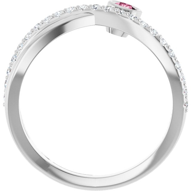 Sterling Silver Natural Pink Tourmaline & 1/5 CTW Natural Diamond Ring