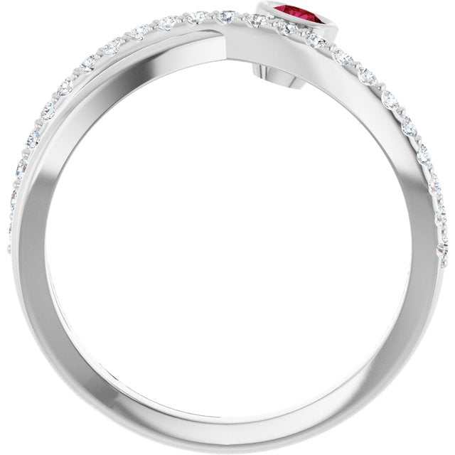 14K White Natural Ruby & 1/5 CTW Natural Diamond Ring