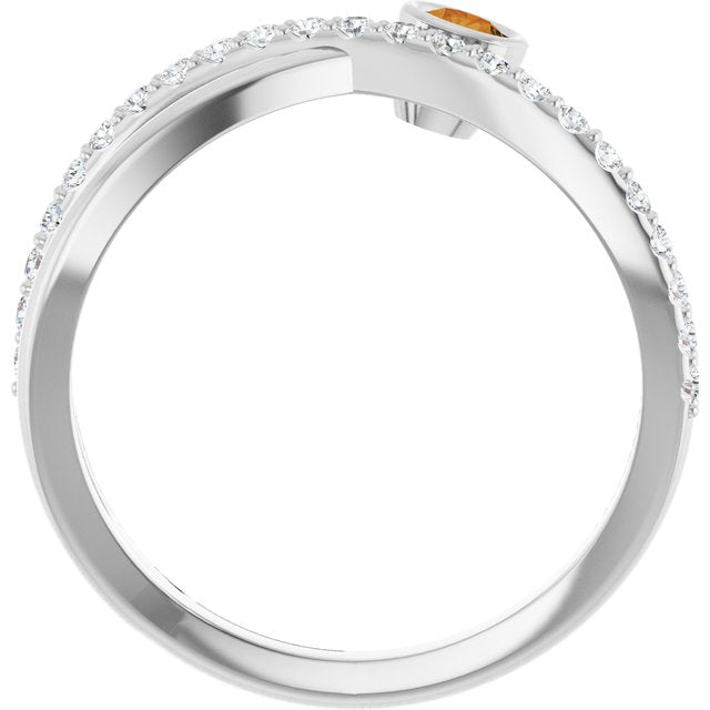 14K White Natural Citrine & 1/5 CTW Natural Diamond Ring