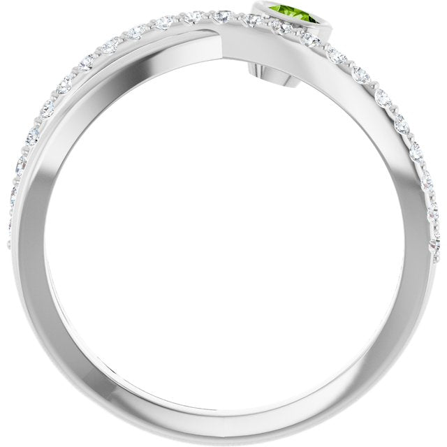 14K White Natural Peridot & 1/5 CTW Natural Diamond Ring
