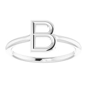 14K White Initial B Ring
