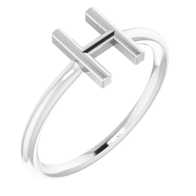14K White Initial H Ring