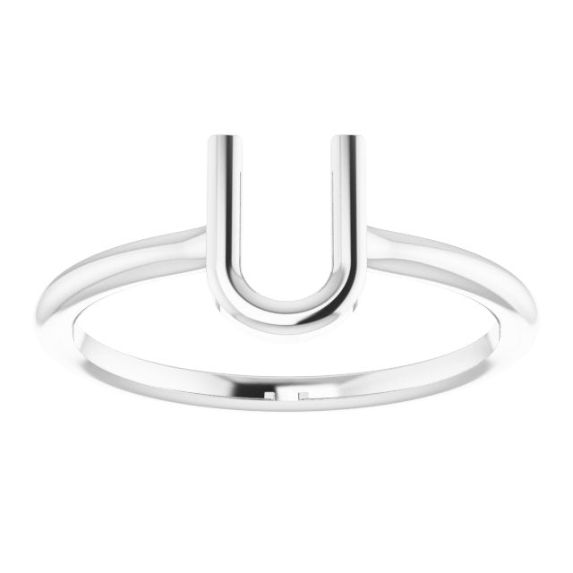 14K White Initial U Ring