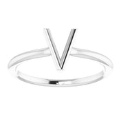 14K White Initial V Ring