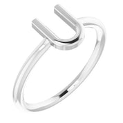 14K White Initial U Ring