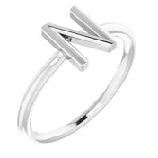 14K White Initial N Ring