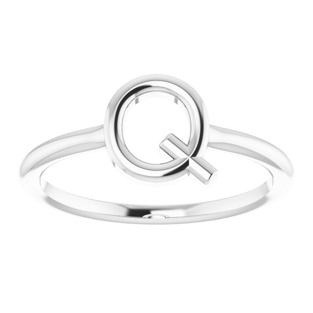 14K White Initial Q Ring