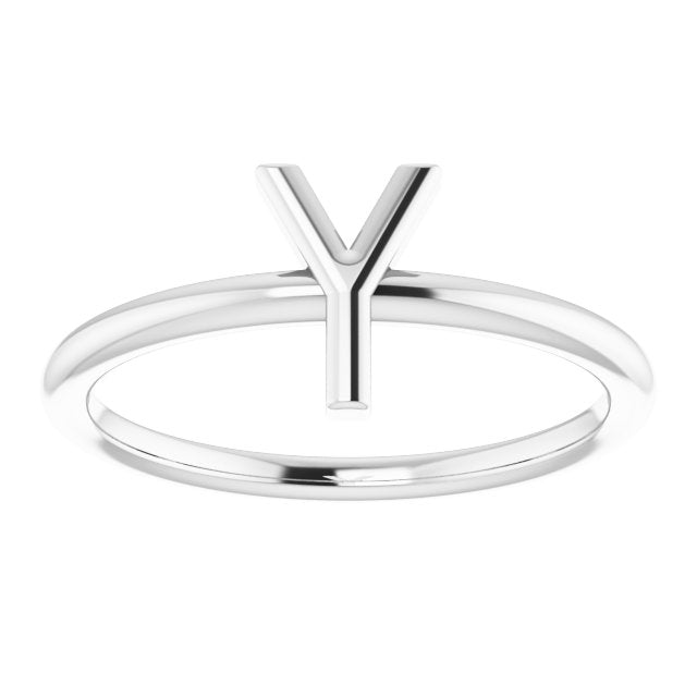 14K White Initial Y Ring