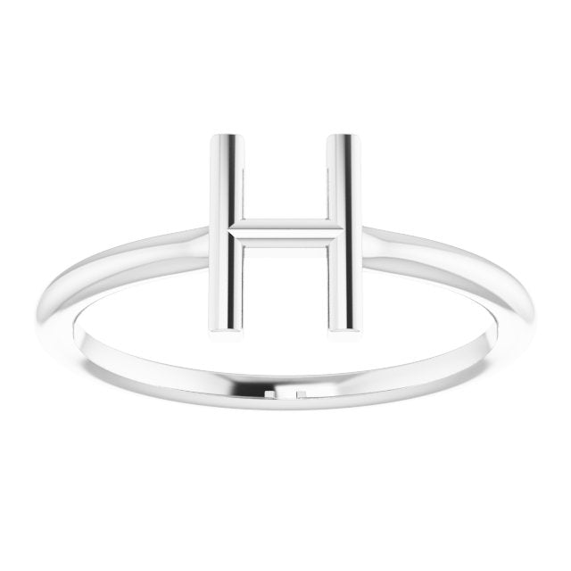14K White Initial H Ring