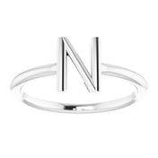 14K White Initial N Ring