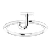 14K White Initial J Ring