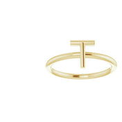 14K Yellow Initial T Ring