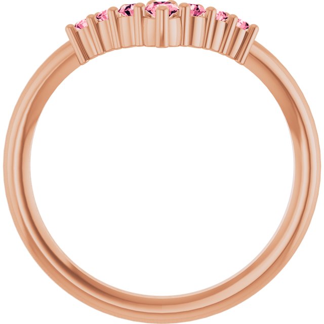 14K Rose Natural Pink Tourmaline Graduated V Ring