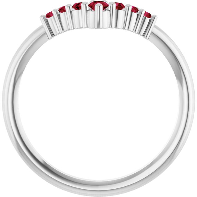 14K White Natural Ruby Graduated V Ring