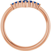 14K Rose Natural Blue Sapphire Graduated V Ring