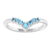 Sterling Silver Natural Aquamarine Graduated V Ring
