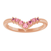 14K Rose Natural Pink Tourmaline Graduated V Ring