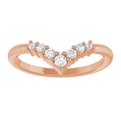 14K Rose Natural White Sapphire Graduated V Ring