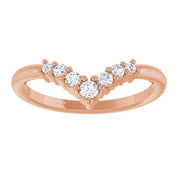 14K Rose Natural White Sapphire Graduated V Ring