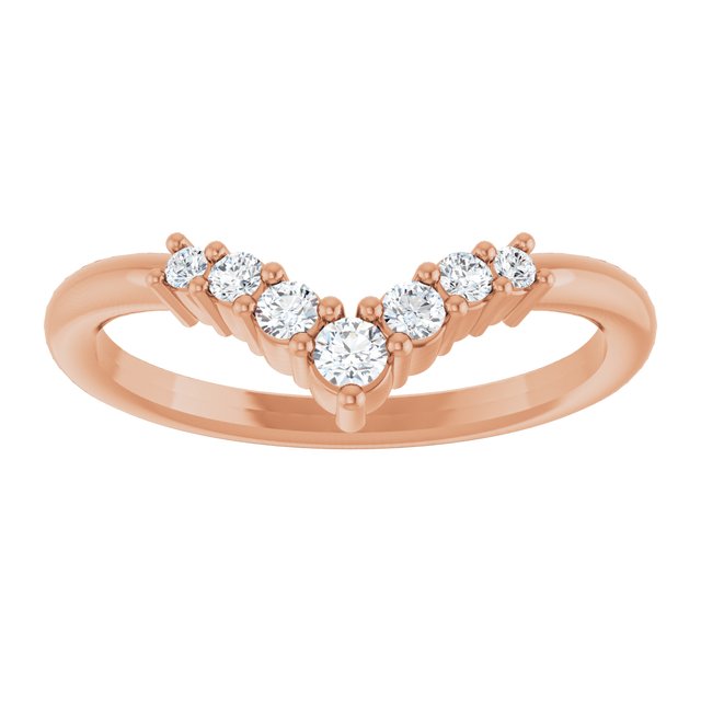 14K Rose Natural White Sapphire Graduated V Ring