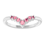 Platinum Natural Pink Tourmaline Graduated V Ring