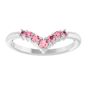 Platinum Natural Pink Tourmaline Graduated V Ring