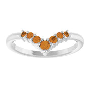14K White Natural Citrine Graduated V Ring