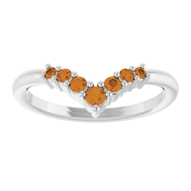 14K White Natural Citrine Graduated V Ring