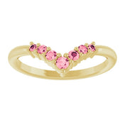 14K Yellow Natural Pink Tourmaline Graduated V Ring