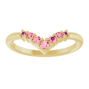 14K Yellow Natural Pink Tourmaline Graduated V Ring