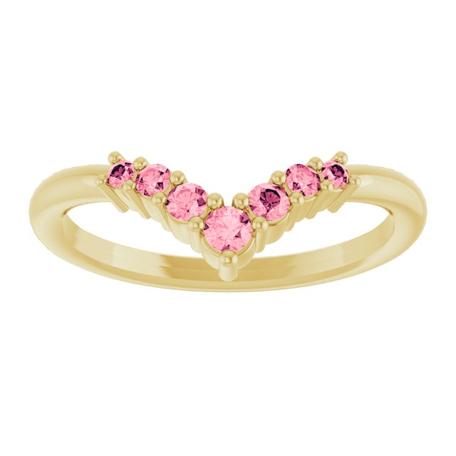 14K Yellow Natural Pink Tourmaline Graduated V Ring