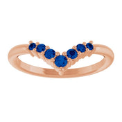 14K Rose Natural Blue Sapphire Graduated V Ring
