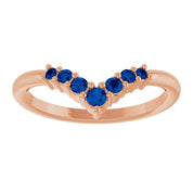 14K Rose Natural Blue Sapphire Graduated V Ring
