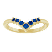 14K Yellow Natural Blue Sapphire Graduated V Ring