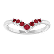 14K White Natural Ruby Graduated V Ring